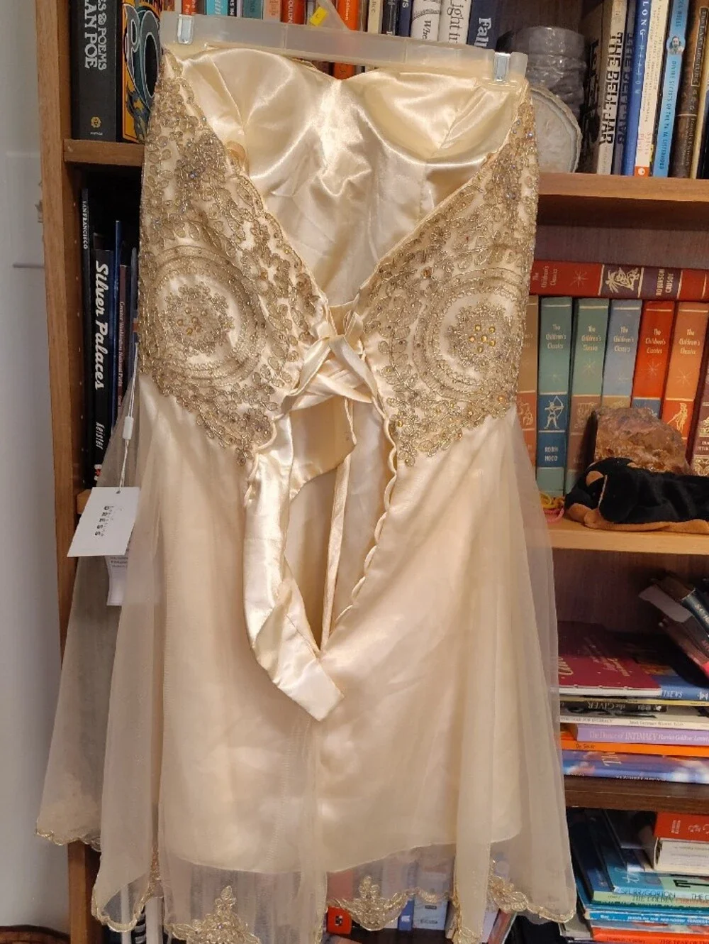 Ivory Strapless Girls' Formal Dress with Gold Embellishment